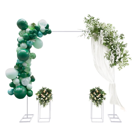 6.6FT x 6.6FT Weeding Arch Backdrop Stand +2 Flower Stands Set for Wedding, Birthday, Baby Shower, Anniversary Decoration White