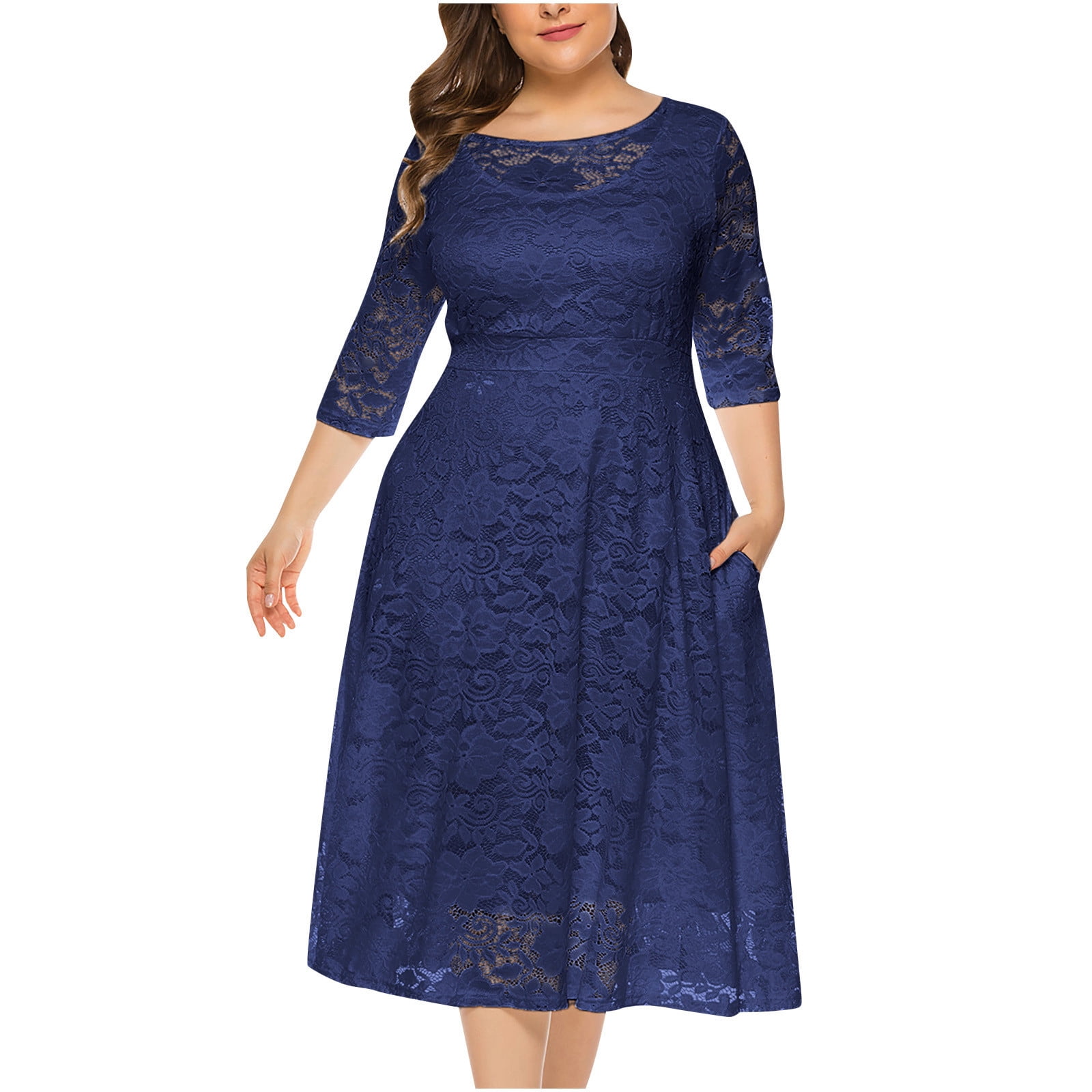 Weeding Guest Dresses for Women Full Length Plus Maxi Dress Hollow Lace ...