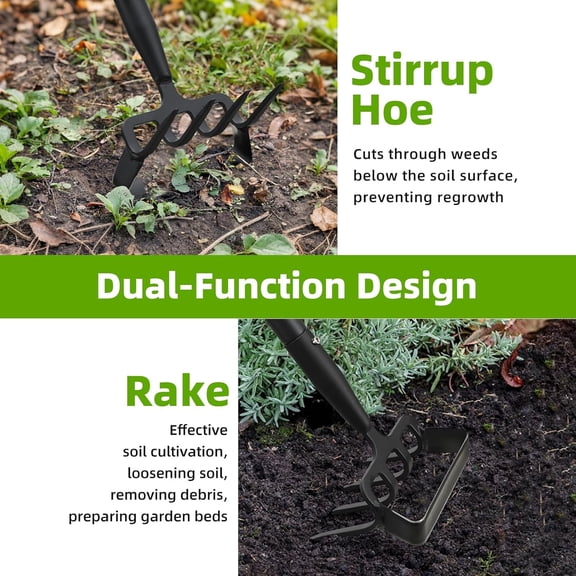 Weeding Hoe Garden Tool, 2 in 1 Stirrup Hoe and Cultivator with 73 inch Adjustable Long Handle, Heavy Duty Metal Garden Action Scuffle Hoes for Efficient Weeding Soil Aeration Small Weeder Tool
