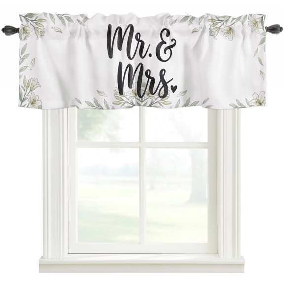 Weeding Kitchen Valances for Windows, Romantic Mr Mrs Flowers Leaves Branches Bathroom Window Valances 42x12 Inch Rod Pocket Window Treatments Valance Curtains for Living Room Bedroom Decor