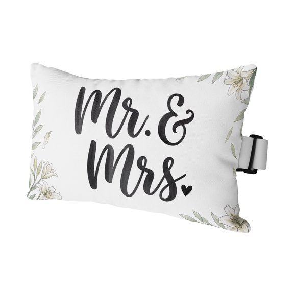 Weeding Outdoor Pillows for Chaise Lounge Chair Waterproof Lumbar Pillows with Insert&Adjustable Elastic Strap Beach Headrest Pillow Romantic Mr Mrs Flowers Leaves Branches Neck Pool Pillow 11"x16"