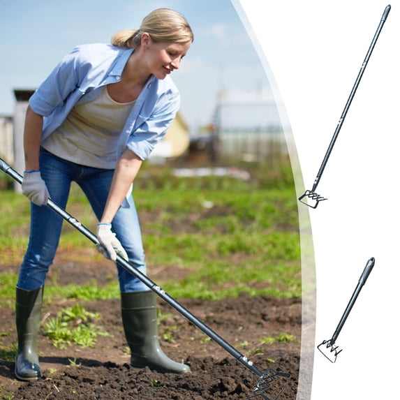 Weeding Rake Tool Iron Garden Rake with Long Handle for Efficient Soil Cultivation and Weed Removal Perfect for Home Gardeners and Landscaping Enthusiasts Topliu