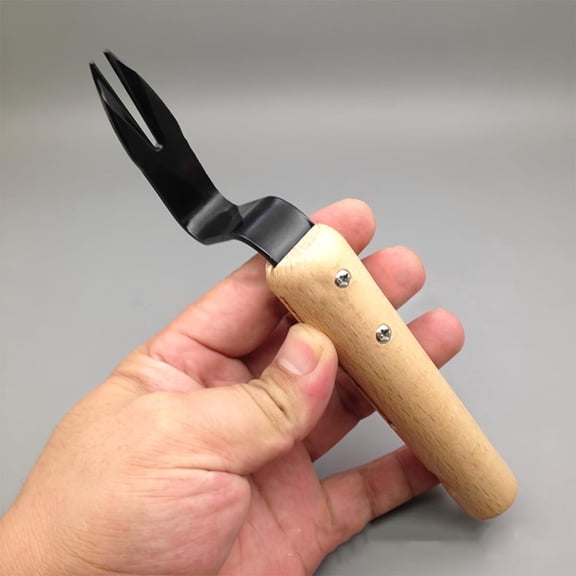 Weeding Root Lifter Tool - Stainless Steel Garden Hand Weeder with Wooden Handle, Angled Design for Easy Weed Removal & Deeper Root Digging, Rust-Proof Heavy-Duty Weed Puller for Lawn & Yard P