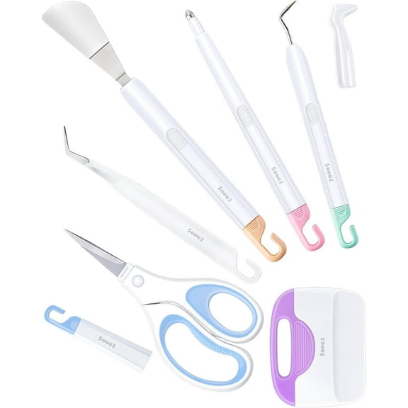 Weeding Tools for Vinyl, 6PCS Basic Tools Set for Cricut, Precision Craft Vinyl Tool Kit, Scoring Stylus/Weeder/, Scraper/Spatula/Tweezers/Scissors for Vinyl,Paper & Iron-on Projects,Colored