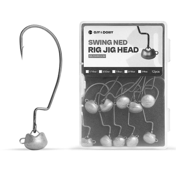 Weedless Ned Rig Jig Heads 12 Pack - Finesse Mushroom Shaky Jig for Bass Fishing