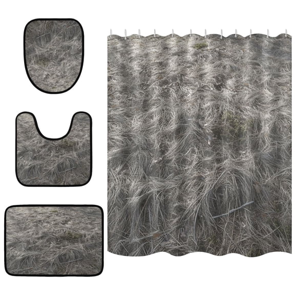 Weeds 4 Piece Bathroom Set Waterproof Bath Curtain Anti-Slip Mats and Toilet Pad Practical and Affordable 66x72in Curtain