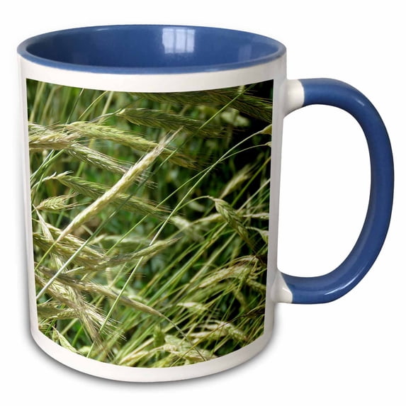 3drose, Weeds Growing and Shot up Close in the Wind on Green, 11oz Two-tone Blue Mug