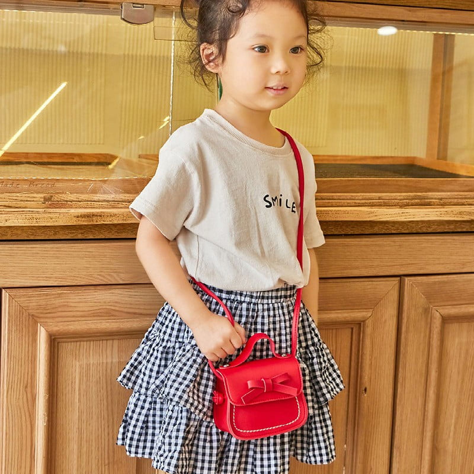 JUNOAI Little Girls Crossbody Purses for Kids - Toddler Mini Cute Princess Handbags Shoulder Messenger Bag Gifts (Bowknot Pink&White)