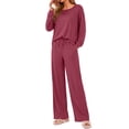 thumbnail image 1 of Weekease 2 Piece Pajama Set for Women Crew Neck Long Sleeve Tops Drawstring Pants Casual Sleepwear Fall Nightwear with Pockets, 1 of 7