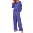thumbnail image 1 of Weekease 2 Piece Pajama Set for Women Crew Neck Long Sleeve Tops Drawstring Pants Casual Sleepwear Fall Nightwear with Pockets, 1 of 7