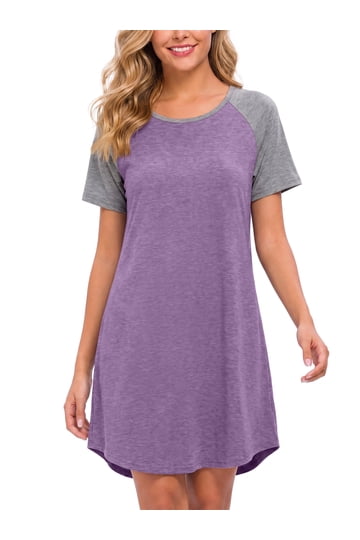 night dress walmart Aria Women's 100% Cotton Raglan Sleeve Smocked Neck 40" Sleepwear Gown, Sizes XS-5X cut neckline Dress Up Nightgowns