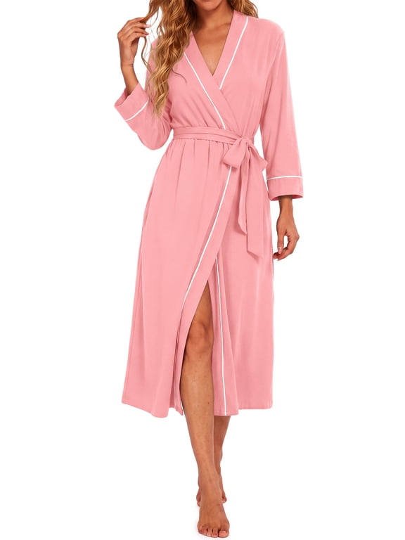 Womens Robe Three Quarter Sleeves Nightgown Flowy Comfortable Lounge Bathrobe Vacation Pajamas with Pockets