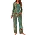 thumbnail image 1 of Weekease Long Sleeve Pajamas Set for Women V Neck Tops Wide Leg Pants 2 Piece Lounge Fall Sleepwear with Pockets, 1 of 7