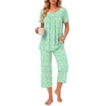 thumbnail image 1 of Weekease Two Piece Pajamas for Women Set Crew Neck Short Sleeve Tops Capris Summer Loungewear with Pockets, 1 of 8