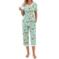 thumbnail image 1 of Weekease Printed Two Piece Pajama Sets for Women V Neck Short Sleeve Tops and Capri Casual Summer Sleepwear, 1 of 7