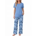 thumbnail image 1 of Weekease Two Piece Pajama Sets for Women Crew Neck Short Sleeve Tops and Printed Pant Casual Sleepwear, 1 of 7