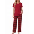 thumbnail image 1 of Weekease Two Piece Pajama Sets for Women Crew Neck Short Sleeve Tops and Printed Pant Casual Sleepwear, 1 of 7