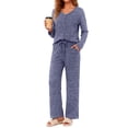 thumbnail image 1 of Weekease Two Piece Pajama Sets for Women V Neck Button up Tops Drawstring Pants Casual Lounge Set with Pockets, 1 of 8