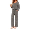 thumbnail image 1 of Weekease Two Piece Pajama Sets for Women V Neck Button up Tops Drawstring Pants Casual Lounge Set with Pockets, 1 of 8