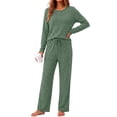 thumbnail image 1 of Weekease Woman Pajamas Set Henley Neck Long Sleeve Tops Drawstring Pants Two Piece Outfit Loungewear with Pockets, 1 of 7