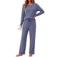 thumbnail image 1 of Weekease Woman Pajamas Set Henley Neck Long Sleeve Tops Drawstring Pants Two Piece Outfit Loungewear with Pockets, 1 of 7
