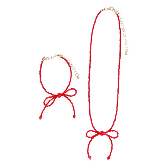 Weekend Academy Girls Beaded Bow Necklace and Bracelet Set, 2-Piece