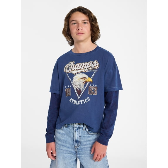 Weekend Academy Boys Layered Graphic Tee with Long Sleeves, Sizes 4-18