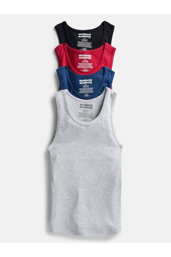 Boys Ribbed Cotton Blend Stretch Tank Top, 4-Pack, XS-XL