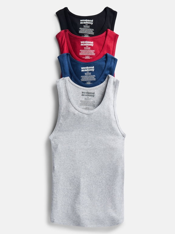 Boys Ribbed Cotton Blend Stretch Tank Top, 4-Pack, XS-XL