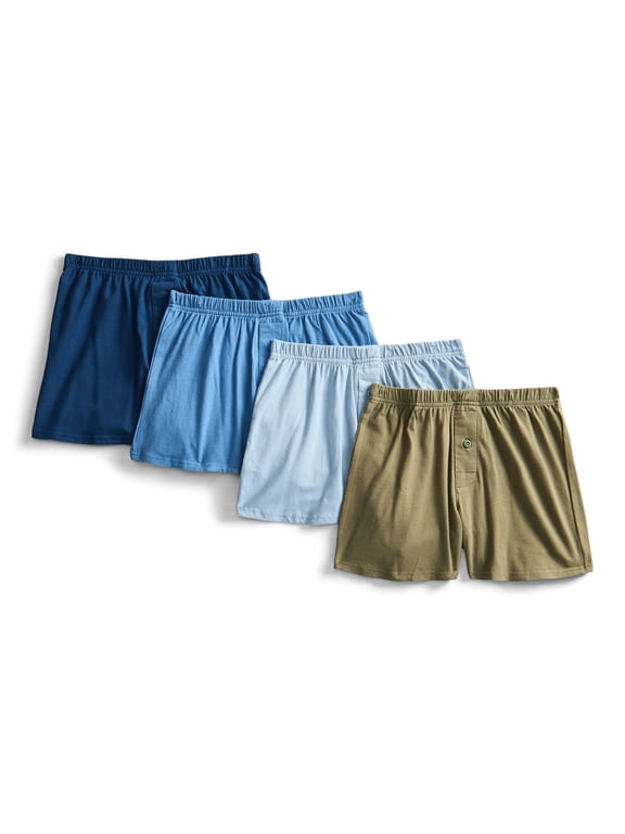 Boys Cotton Blend Stretch Jersey Knit Boxers, 4-Pack, S-XL