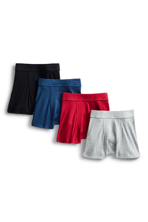 Boys Stretch Ribbed Knit Boxer Briefs, 4-Pack, S-XL