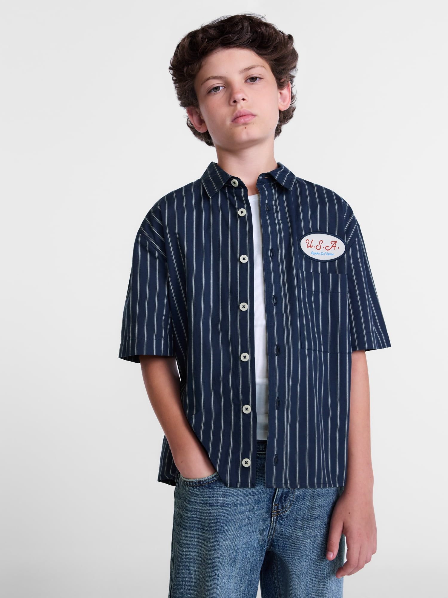 Weekend Academy Boys Cropped Cotton Poplin Work Shirt
