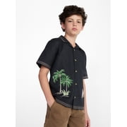 Weekend Academy Boys Embroidered Button Shirt with Short Sleeves, Sizes 4-18