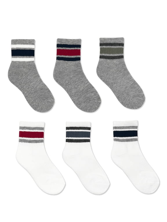 Boys Mid Crew Socks, 6-Pack, Sizes S-L