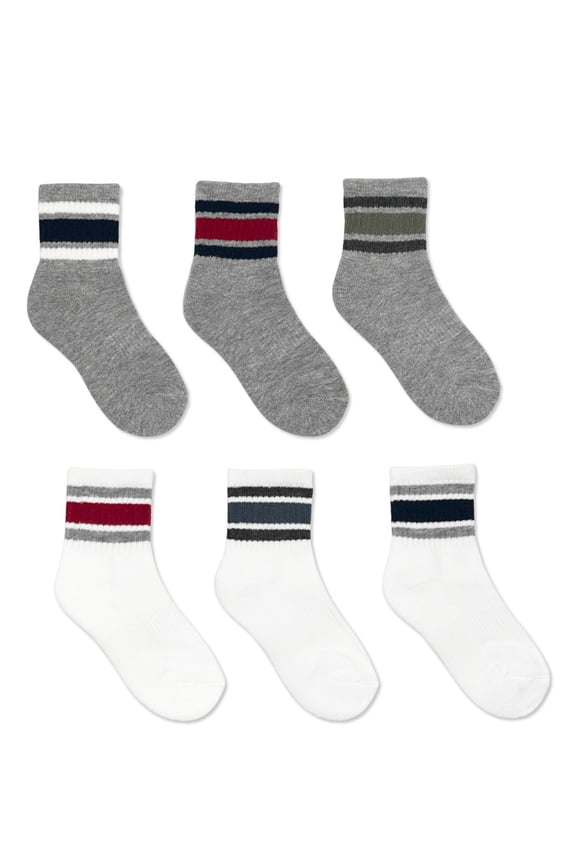 Boys Mid Crew Socks, 6-Pack, Sizes S-L