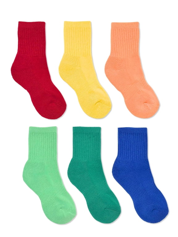 Boys Mid Crew Socks, 6-Pack, Sizes S-L