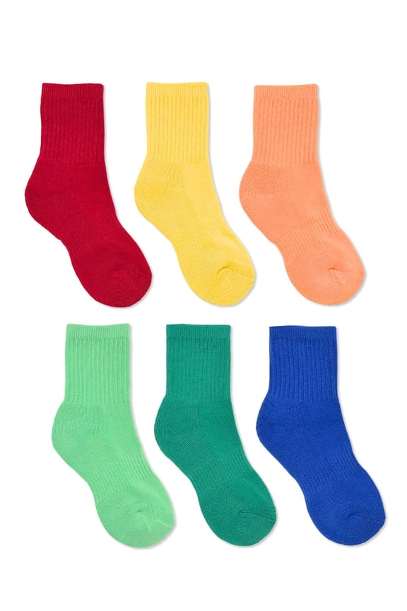 Boys Mid Crew Socks, 6-Pack, Sizes S-L