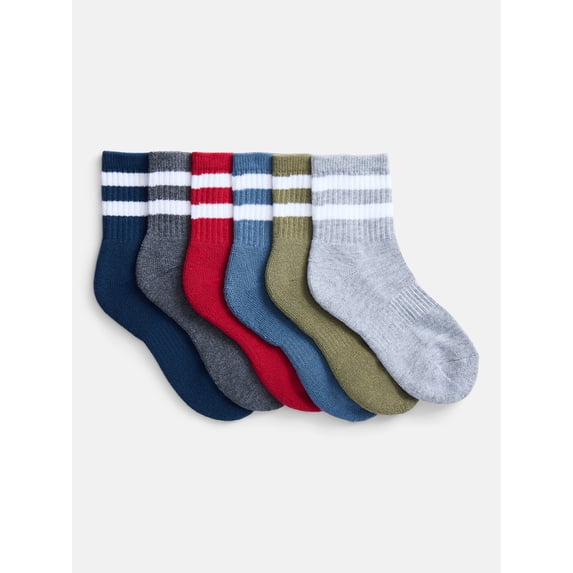 Weekend Academy Boys Mid Crew Socks, 6-Pack, Sizes S-L