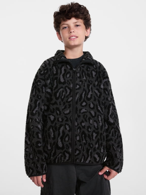 Boys Faux Shearling Full Zip Mock Neck Jacket, Sizes 4-18