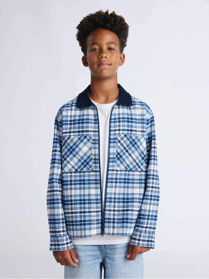 Weekend Academy Boys Flannel Full Zip Shacket, Sizes 4-18