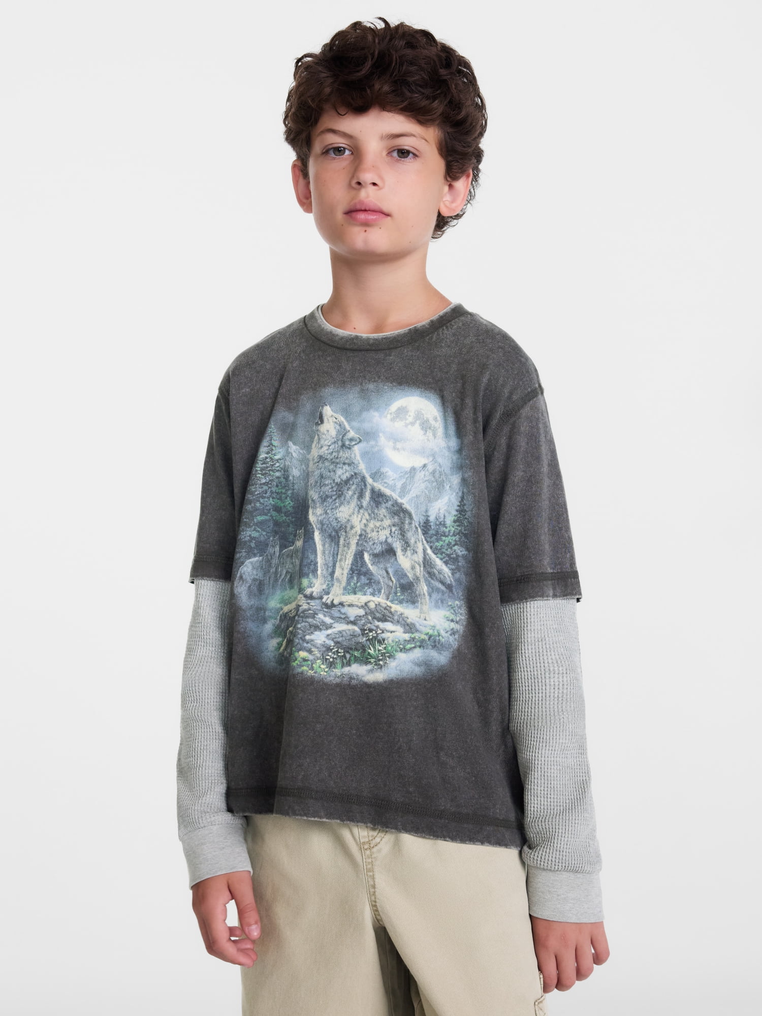 Weekend Academy Boys Layered Look Graphic Tee with Long Sleeves, Sizes 4-18