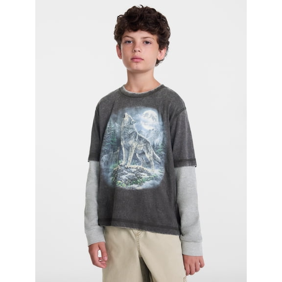 Weekend Academy Boys Layered Look Graphic Tee with Long Sleeves, Sizes 4-18
