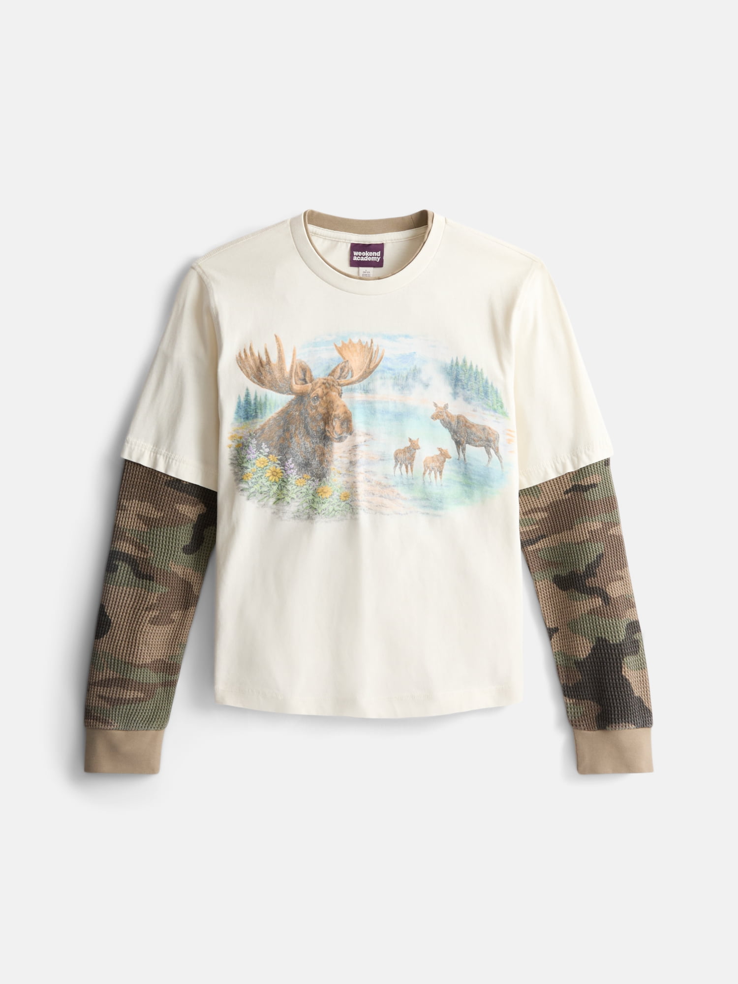 Weekend Academy Boys Layered Look Graphic Tee with Long Sleeves, Sizes 4-18