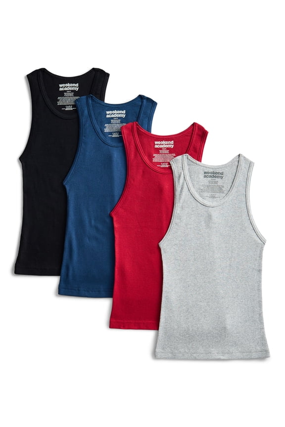 Boys Ribbed Cotton Blend Stretch Tank Top, 4-Pack, XS-XL