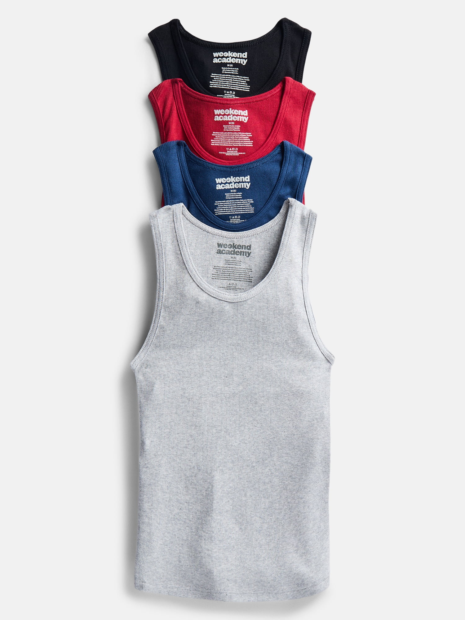 Weekend Academy Boys Ribbed Cotton Blend Stretch Tank Top, 4-Pack, XS-XL
