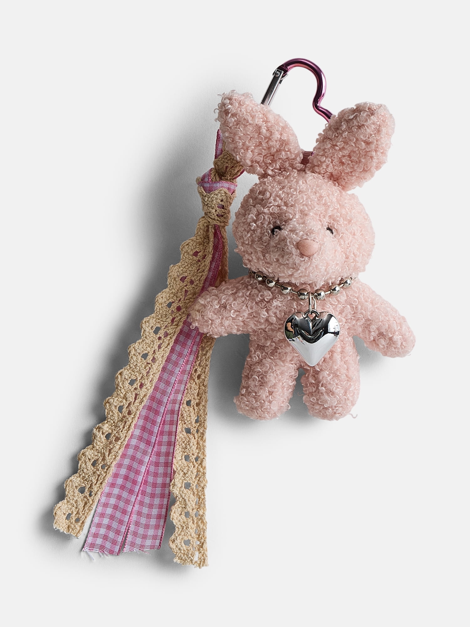 Weekend Academy Girls Bag Charm, Pink Bunny with Gingham