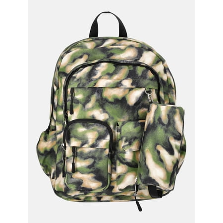 Weekend Academy Girl's Cargo Backpack with Pouch, Olive Abstract Camo