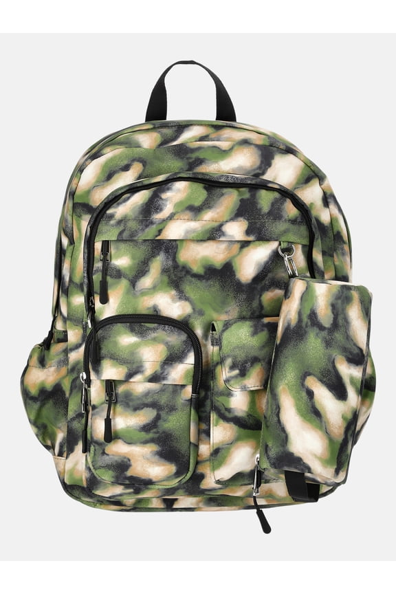 Girl's Cargo Backpack with Pouch, Olive Abstract Camo