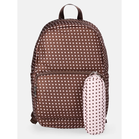 Weekend Academy Girl's Dome Backpack with Pouch, Brown/Pink Polka Dot