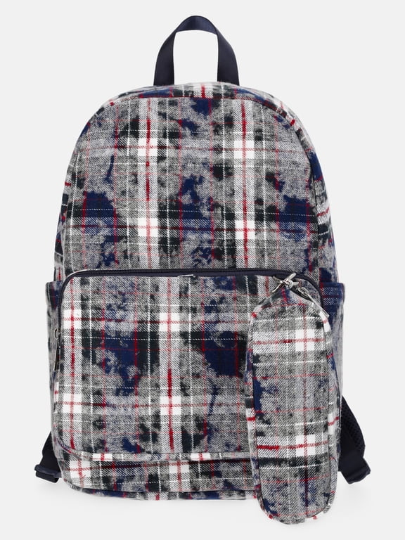 Girl's Dome Backpack with Pouch, Navy Distressed Plaid